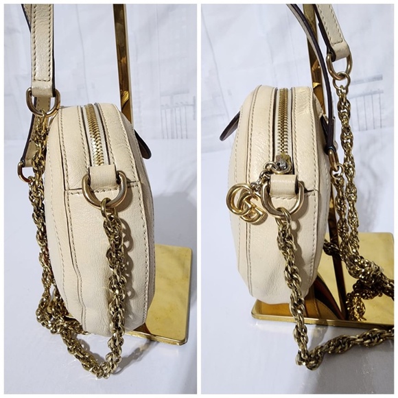 Authentic GUCCI Textured Calfskin Web Mini Ophidia Round Shoulder Bag Mystic Whi - Picture 6 of 16